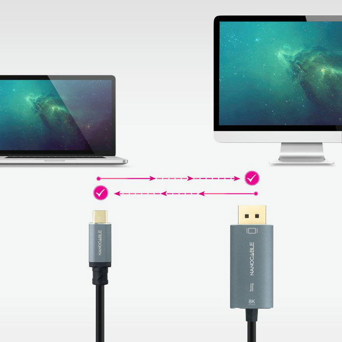 Nanocable Cable USB-C a DisplayPort 8K Bidireccional 2 m Negro